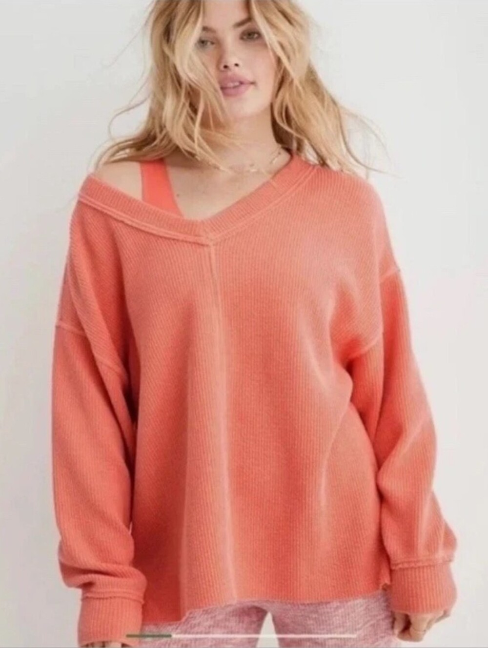 Aerie Wonder Textured V-Neck Sweatshirt Size XS